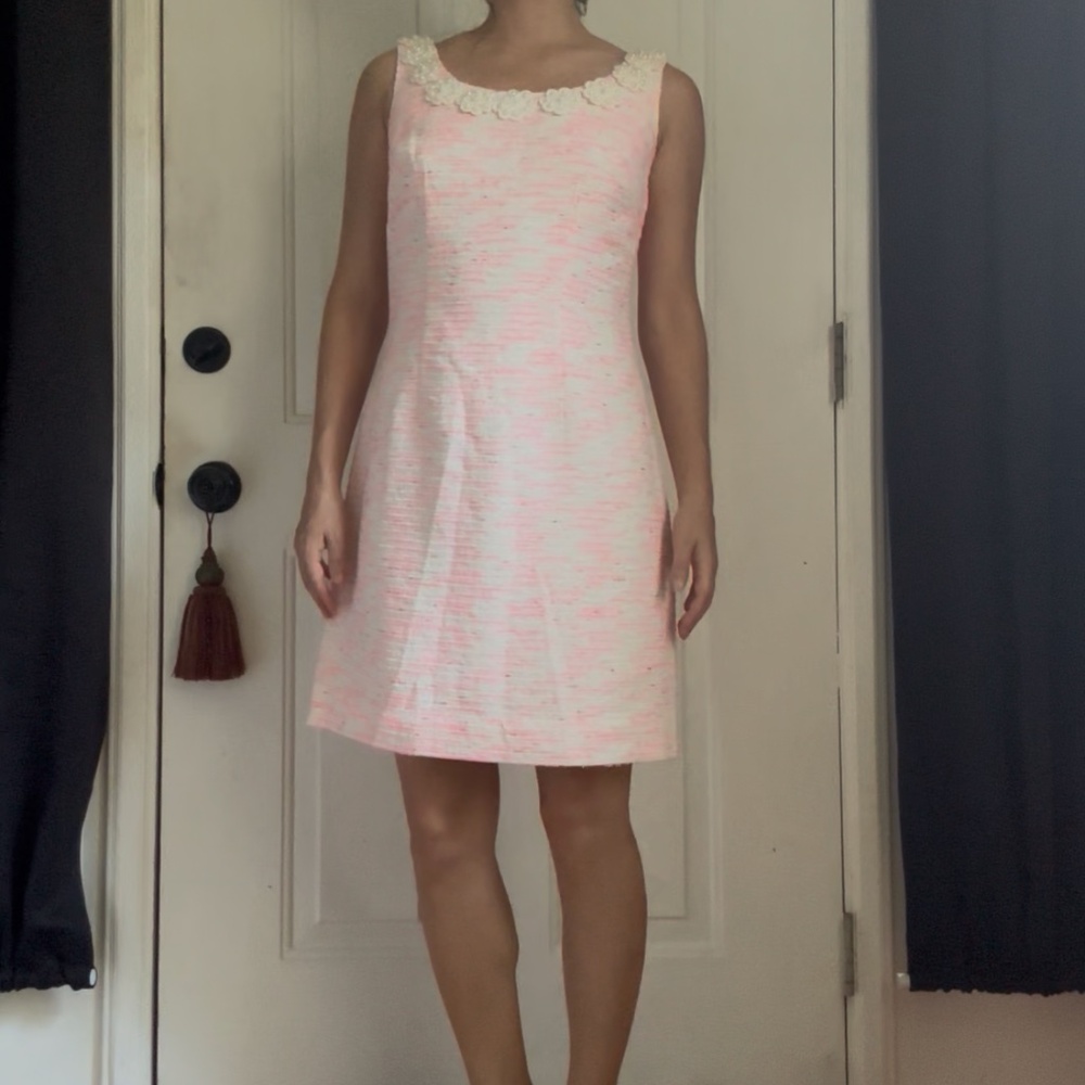 Lilly Pulitzer Pink and White Tweed Boucle and Pearl Nina Dress